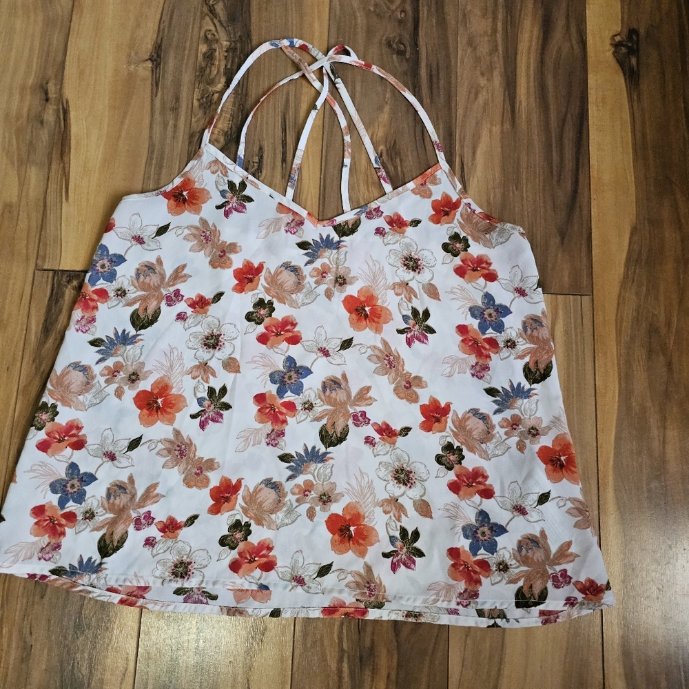 Hollister Floral White Red Tank Top Small